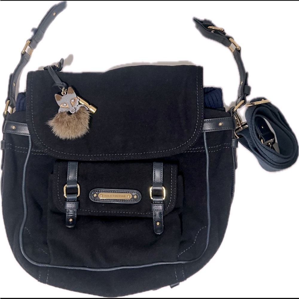 NWT Vintage Juicy Couture Wool Messenger Bag Navy Blue Book Bag